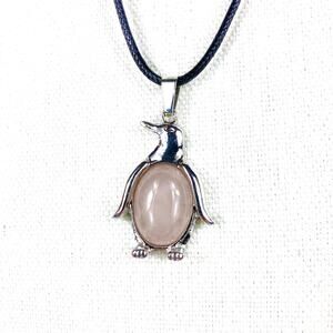 Penguin Necklace with Natural Rose Quartz Cobachon belly and adjustable strap